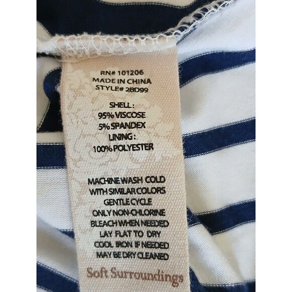 Soft Surroundings Maxi Dress Blue White Stripe Shirred Side M Coastal Nautical - Picture 16 of 16